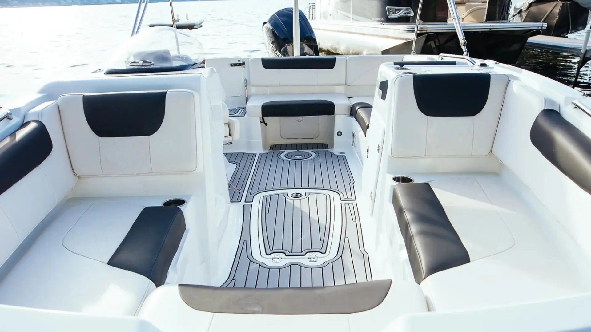 EVA foam flooring in pontoon boat interior with non-slip grip