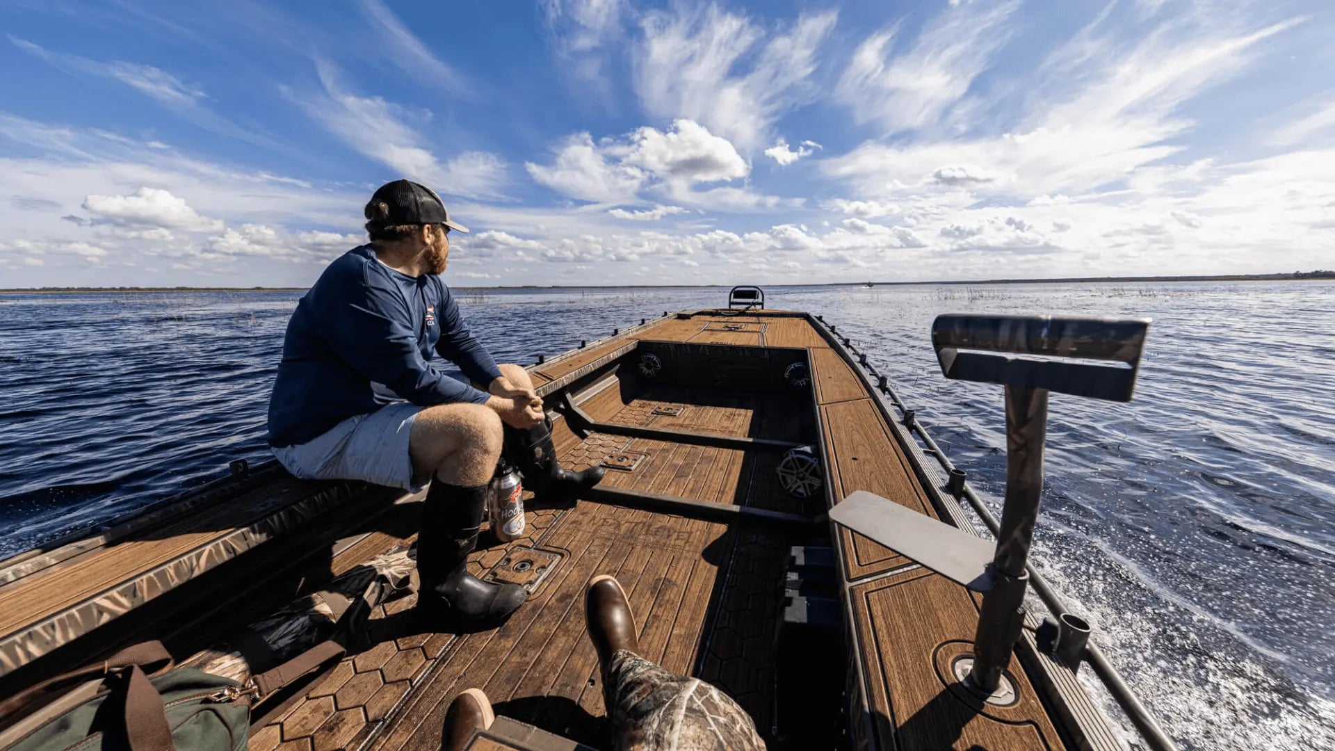 BoatFloorings EVA foam flooring on bass boat during fishing trip
