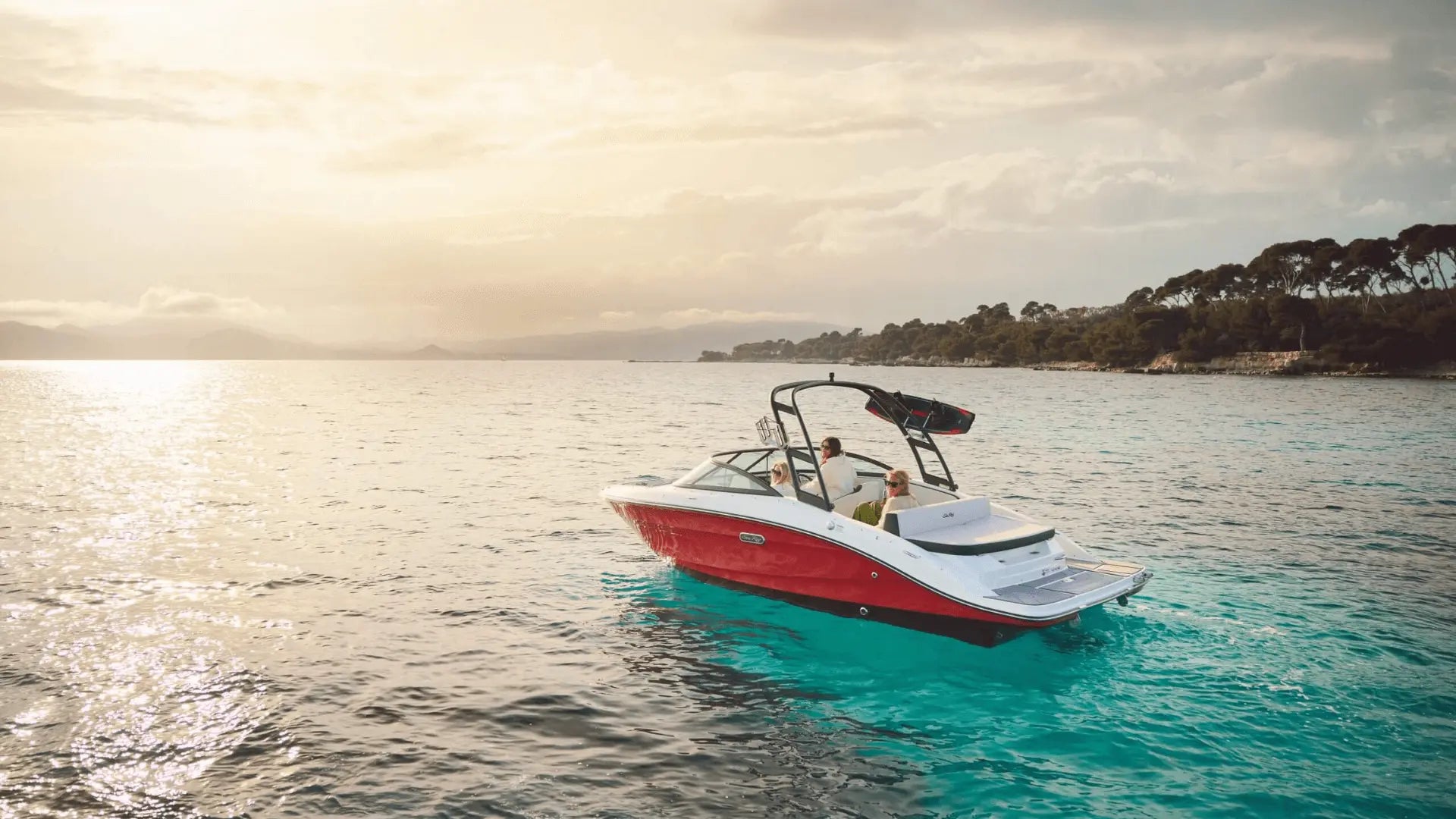 Red boat with EVA foam flooring for comfort and style