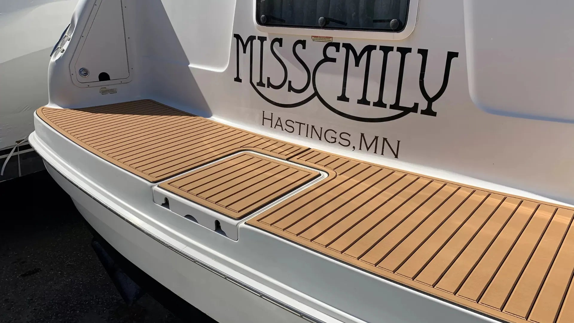 Miss Emily boat with tan EVA foam non-slip flooring sheets