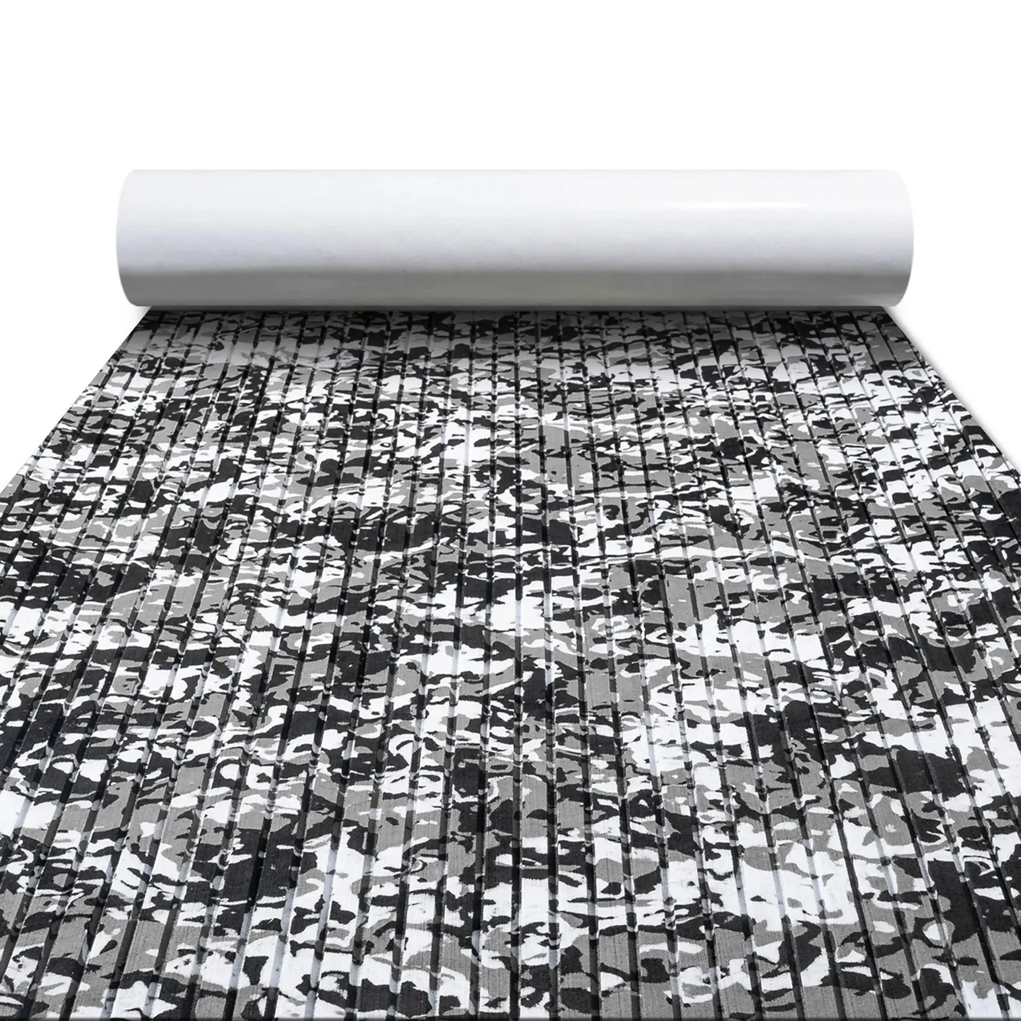 Camo grooved EVA foam boat flooring by BoatFloorings, non-slip, black/white pattern #color_cd-snow