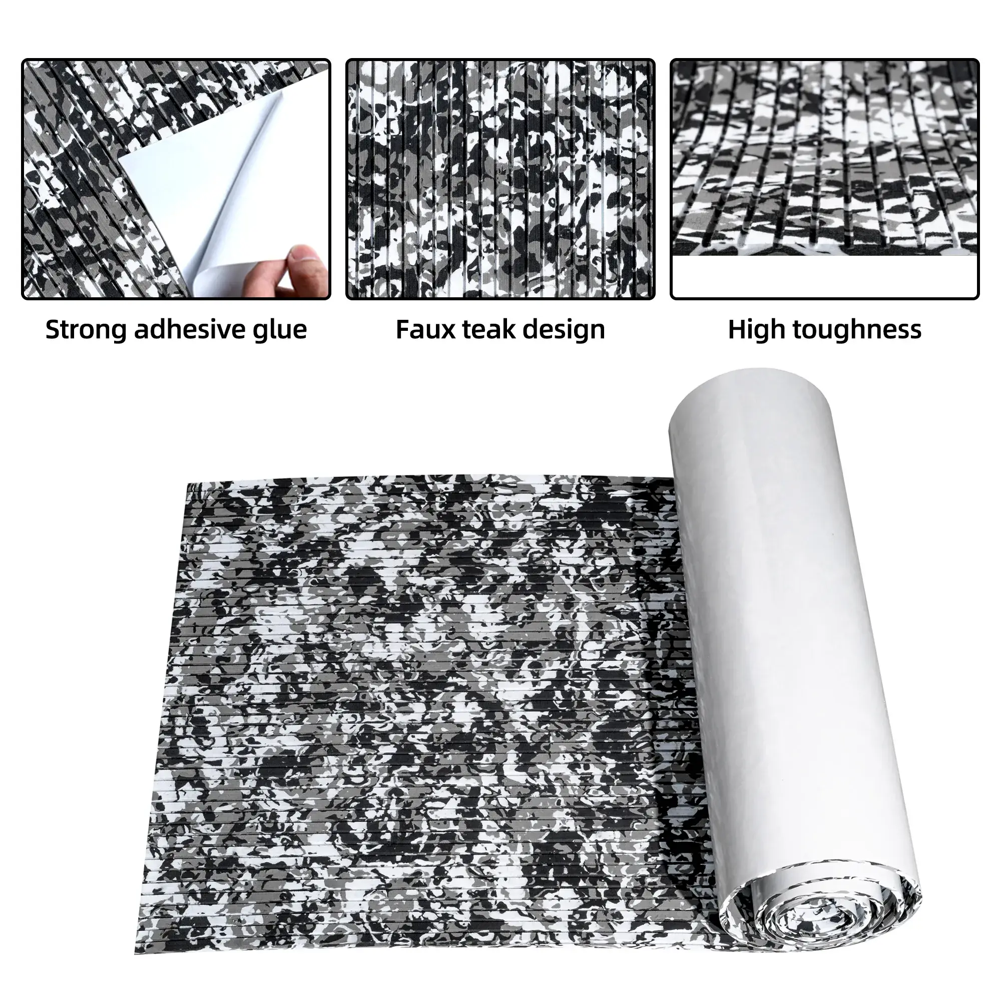 Camo groved EVA foam boat flooring with strong adhesive, non-slip DIY roll #color_cd-snow