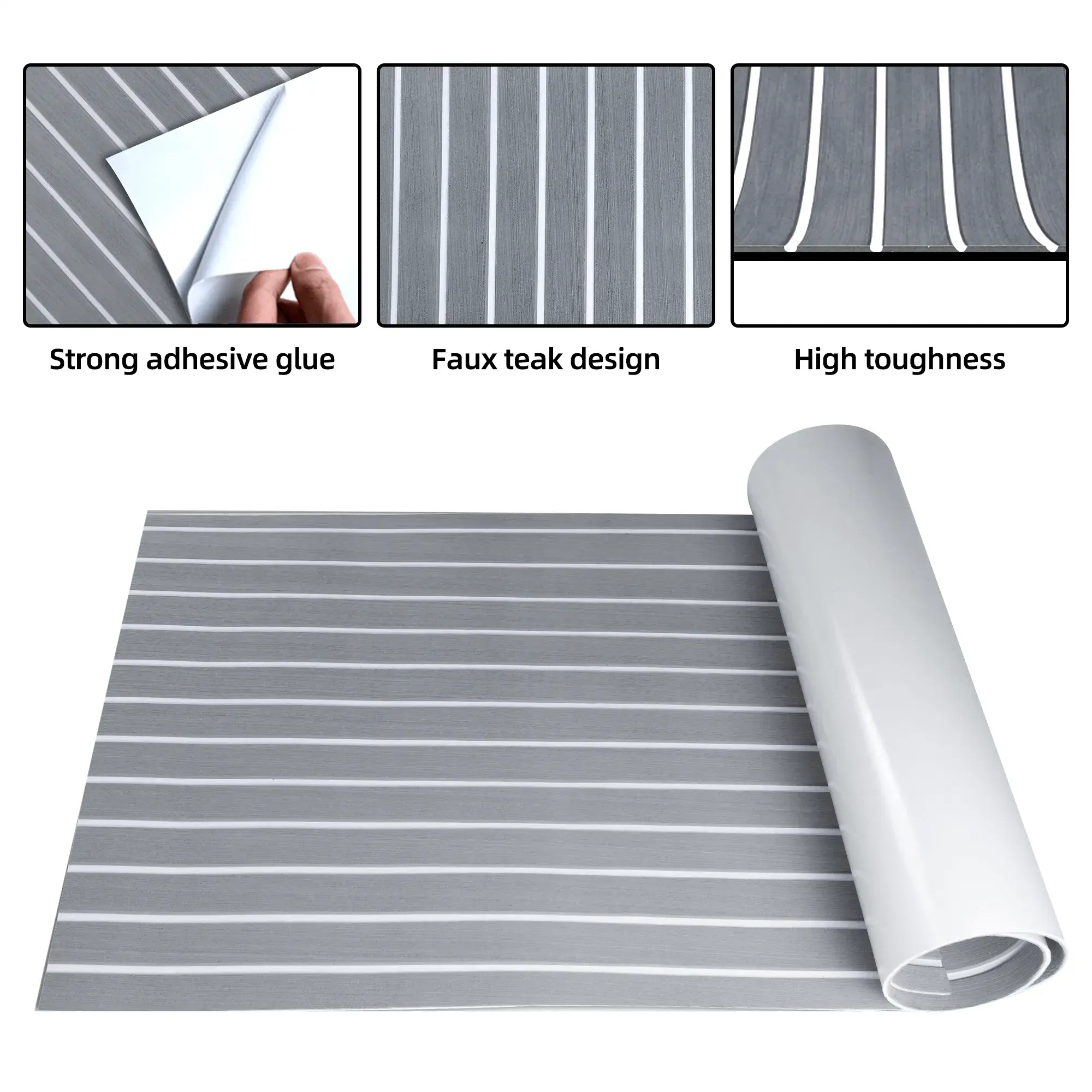 close-up of 6mm gray stripe pattern boat mat #color_sn-gray-white