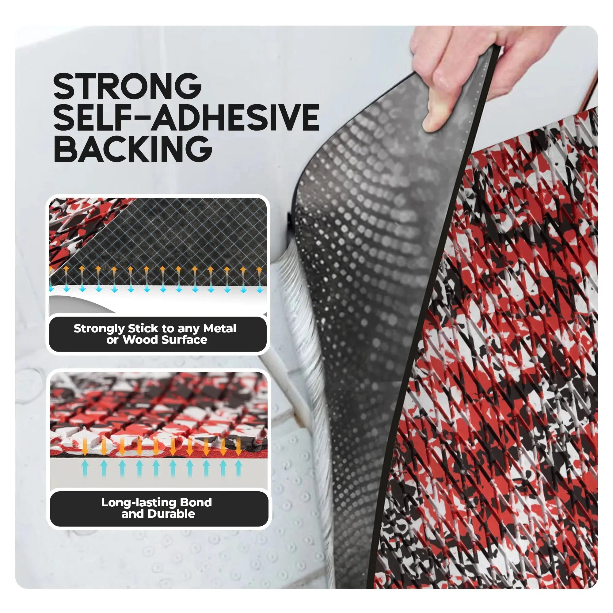 Camo diamond EVA foam boat flooring sheet with self-adhesive backing demonstration #color_co-ruby