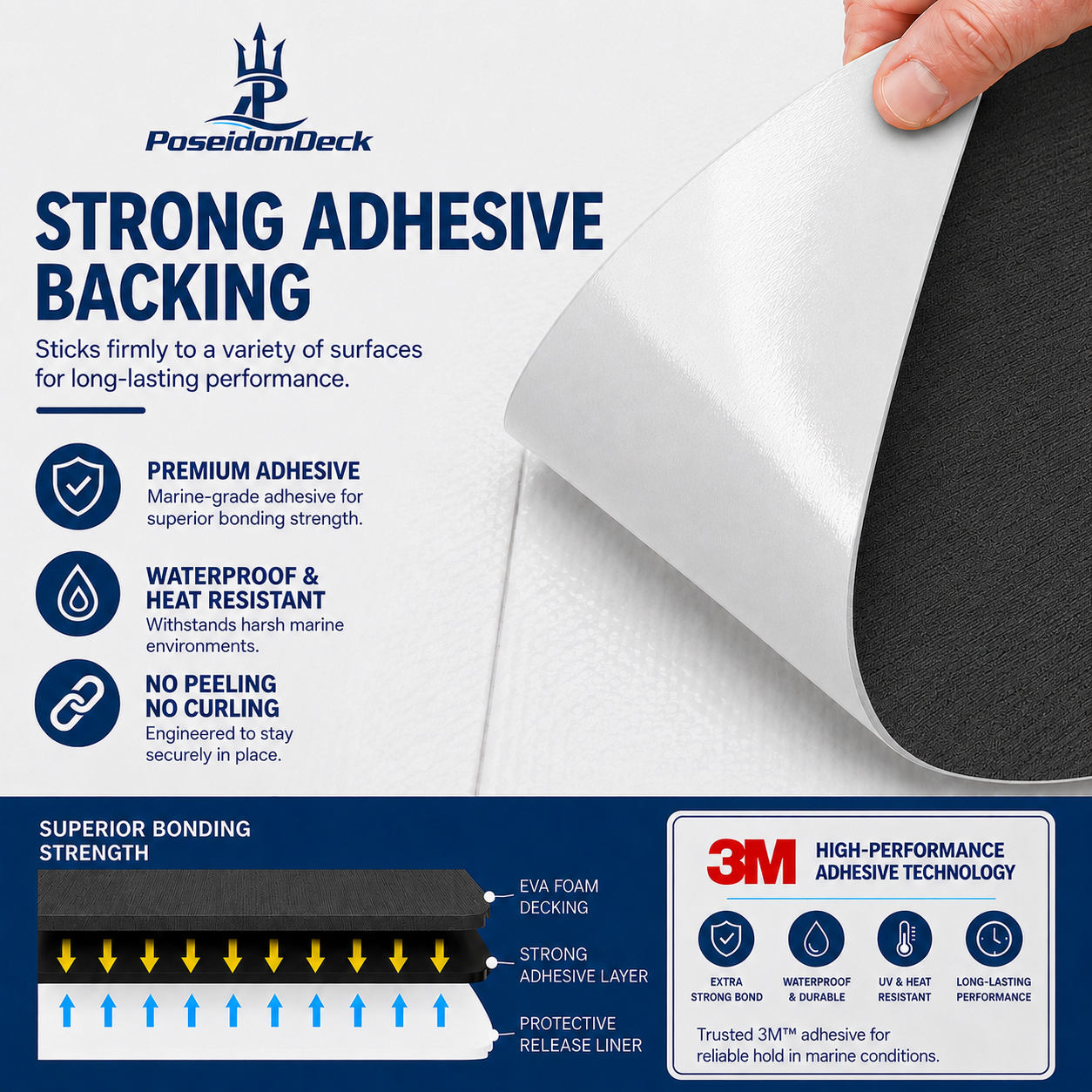 Dark gray solid color EVA boat flooring adhesive backing view