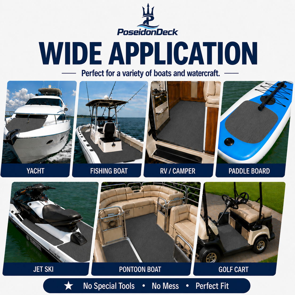 Dark gray solid color marine deck flooring application examples