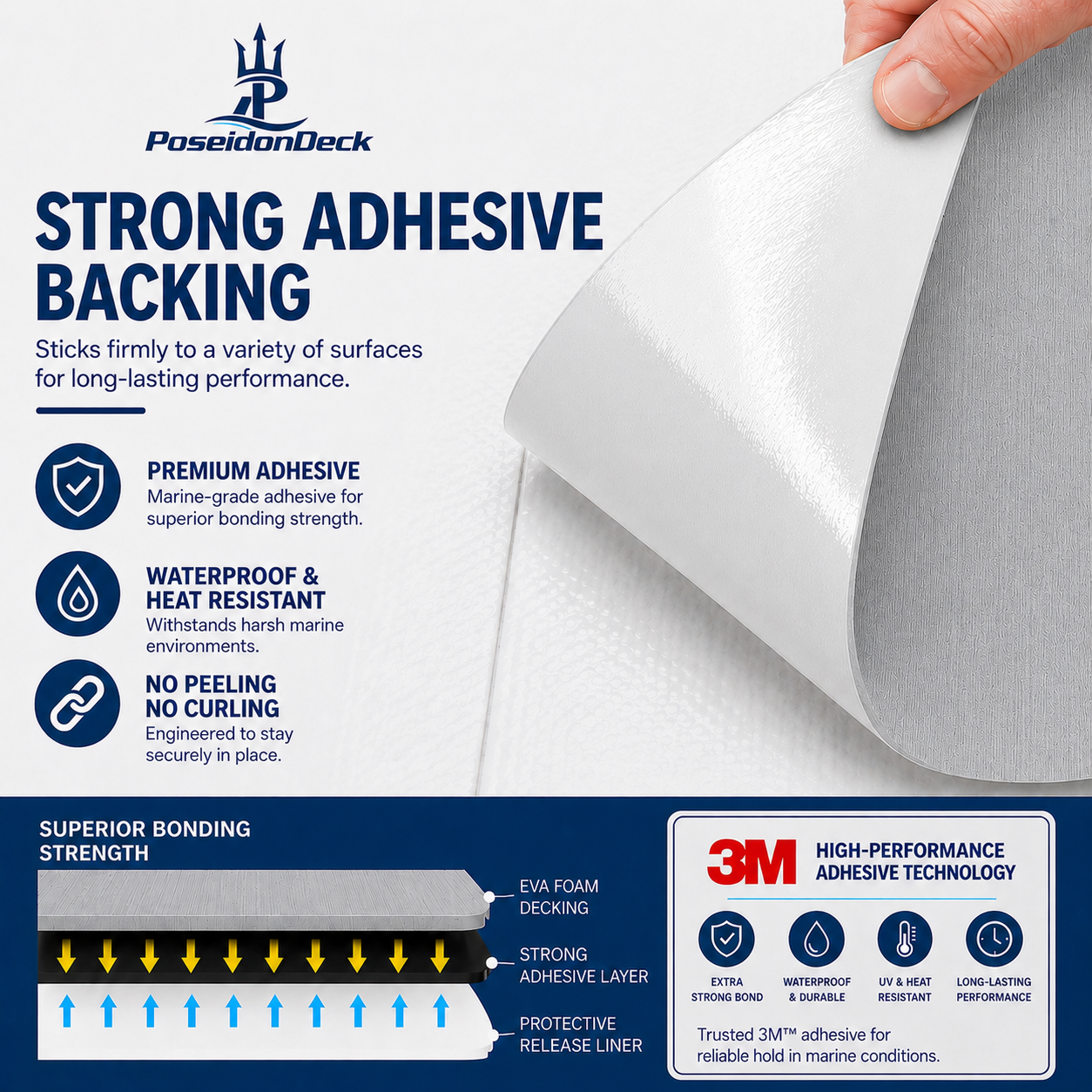 Gray solid color EVA boat flooring adhesive backing view