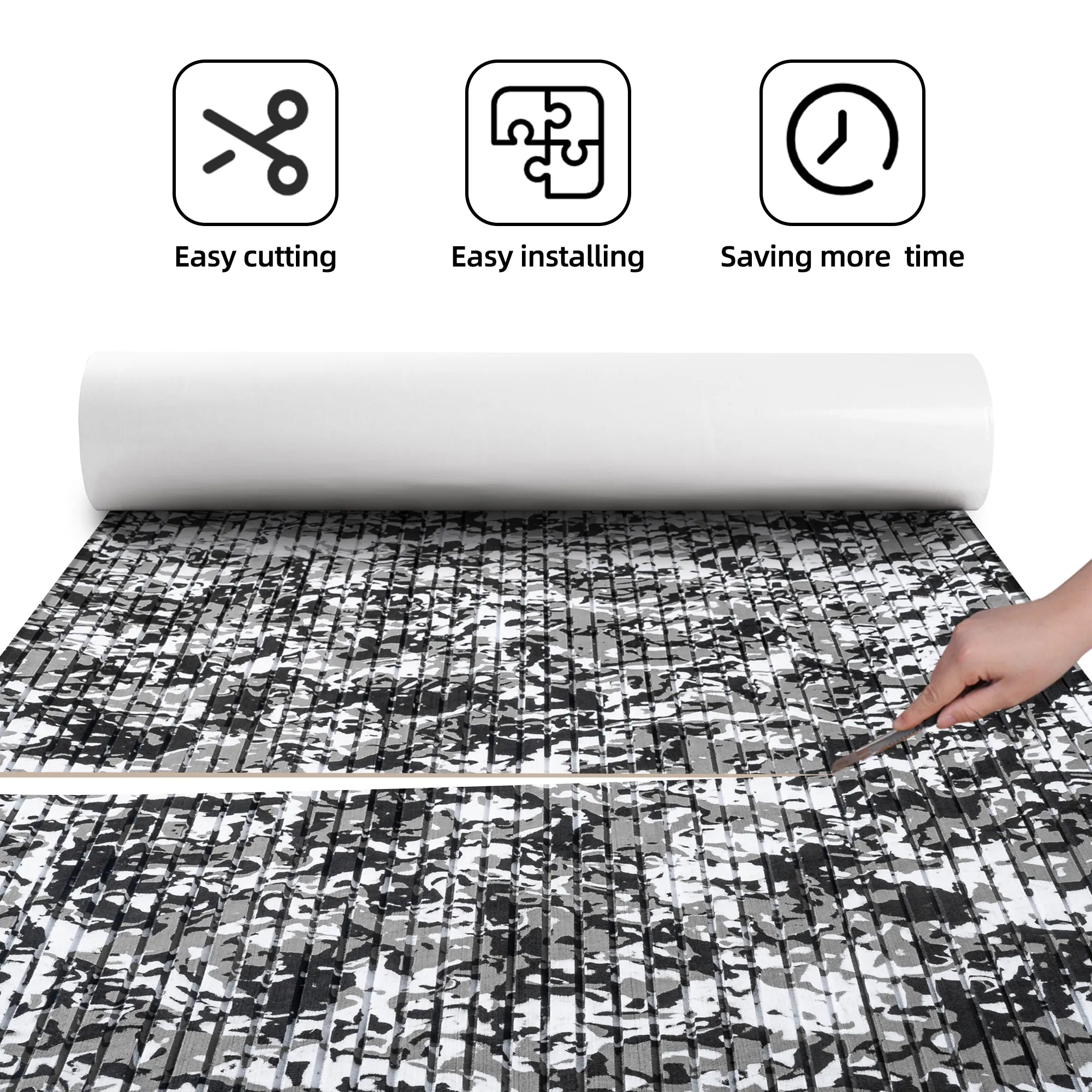 Camo Grooved Boat Flooring Snow - BoatFloorings