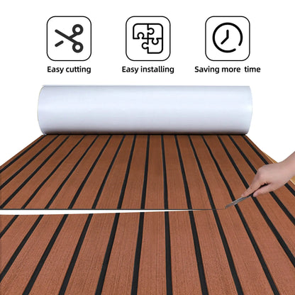 Textured Marine EVA Deck Pad – Dark Brown with Black Lines 