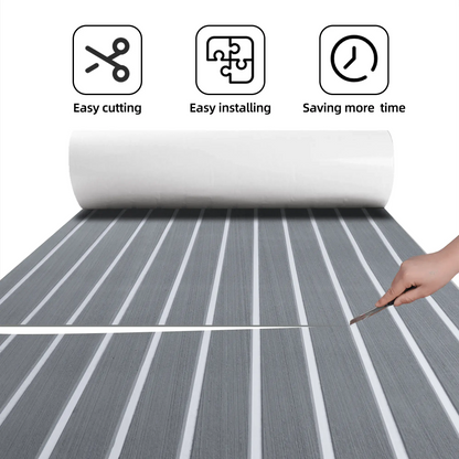DIY boat floor installation with striped EVA decking 