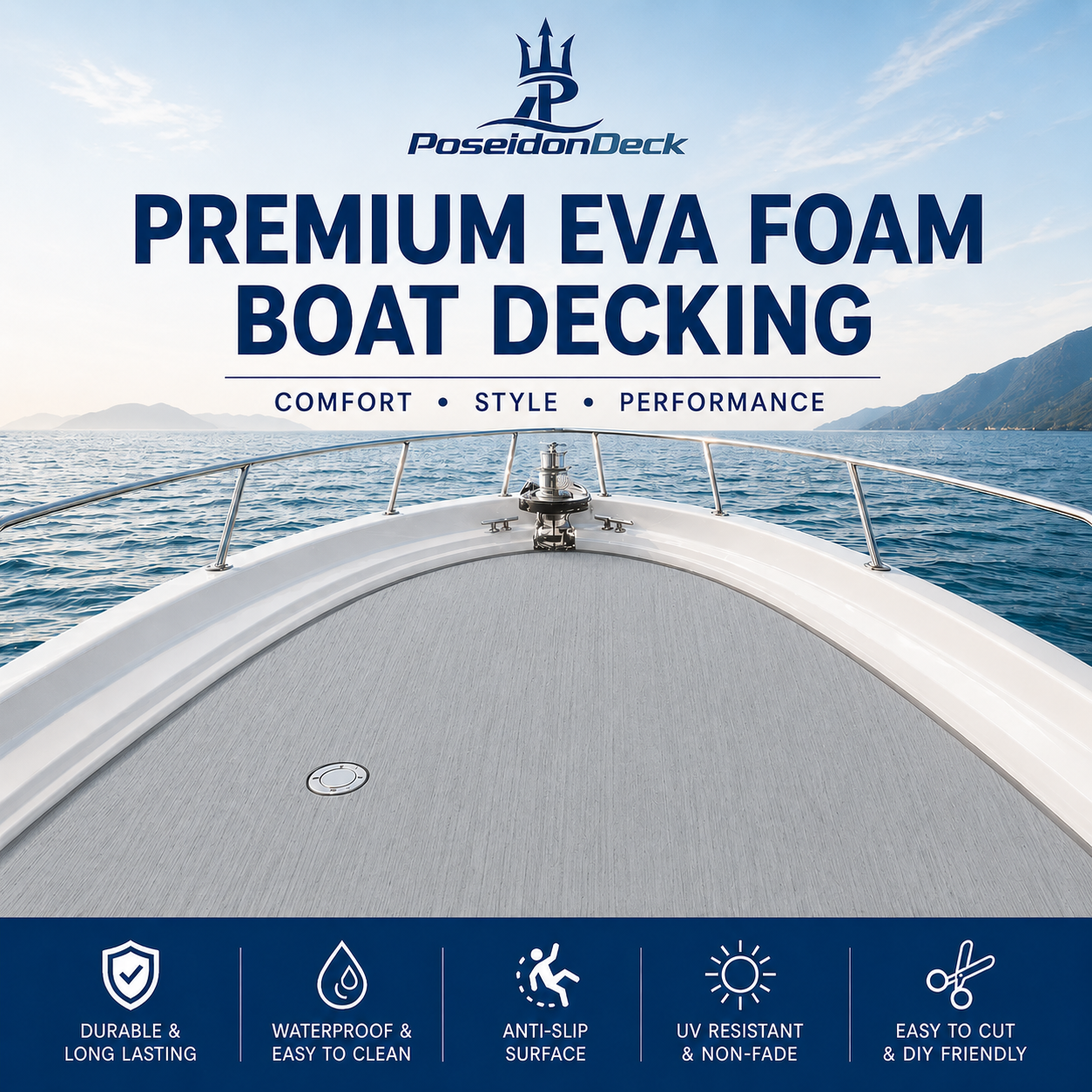 Gray solid color EVA foam boat decking on boat deck #color_grey
