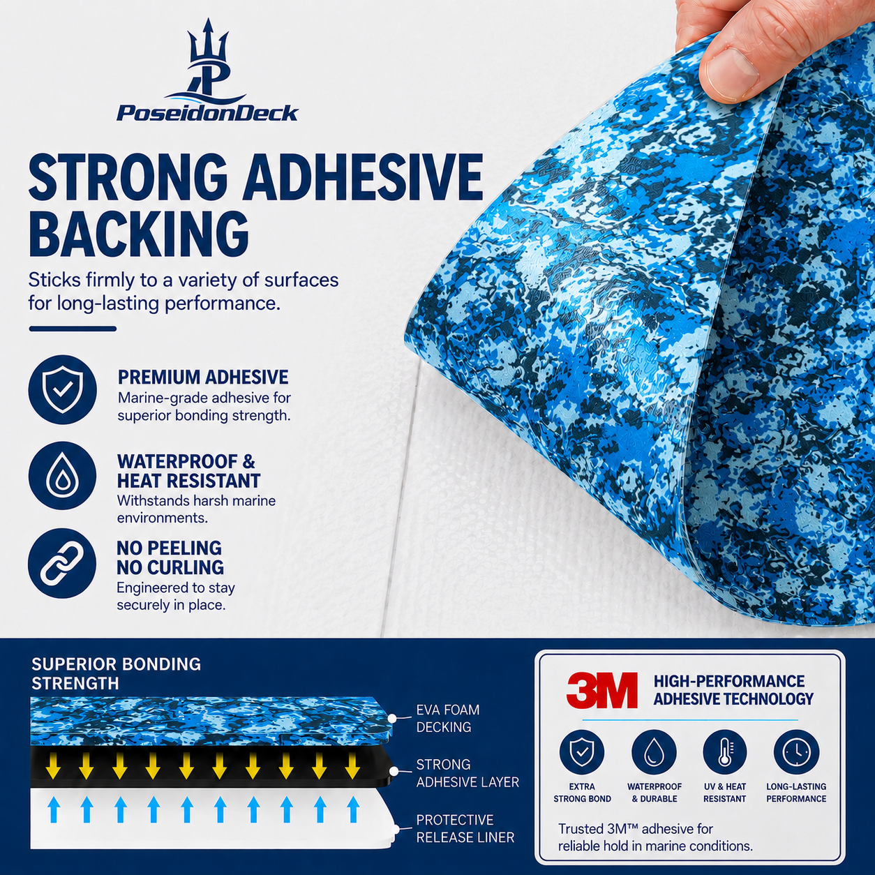 Ocean solid color EVA boat flooring adhesive backing view 